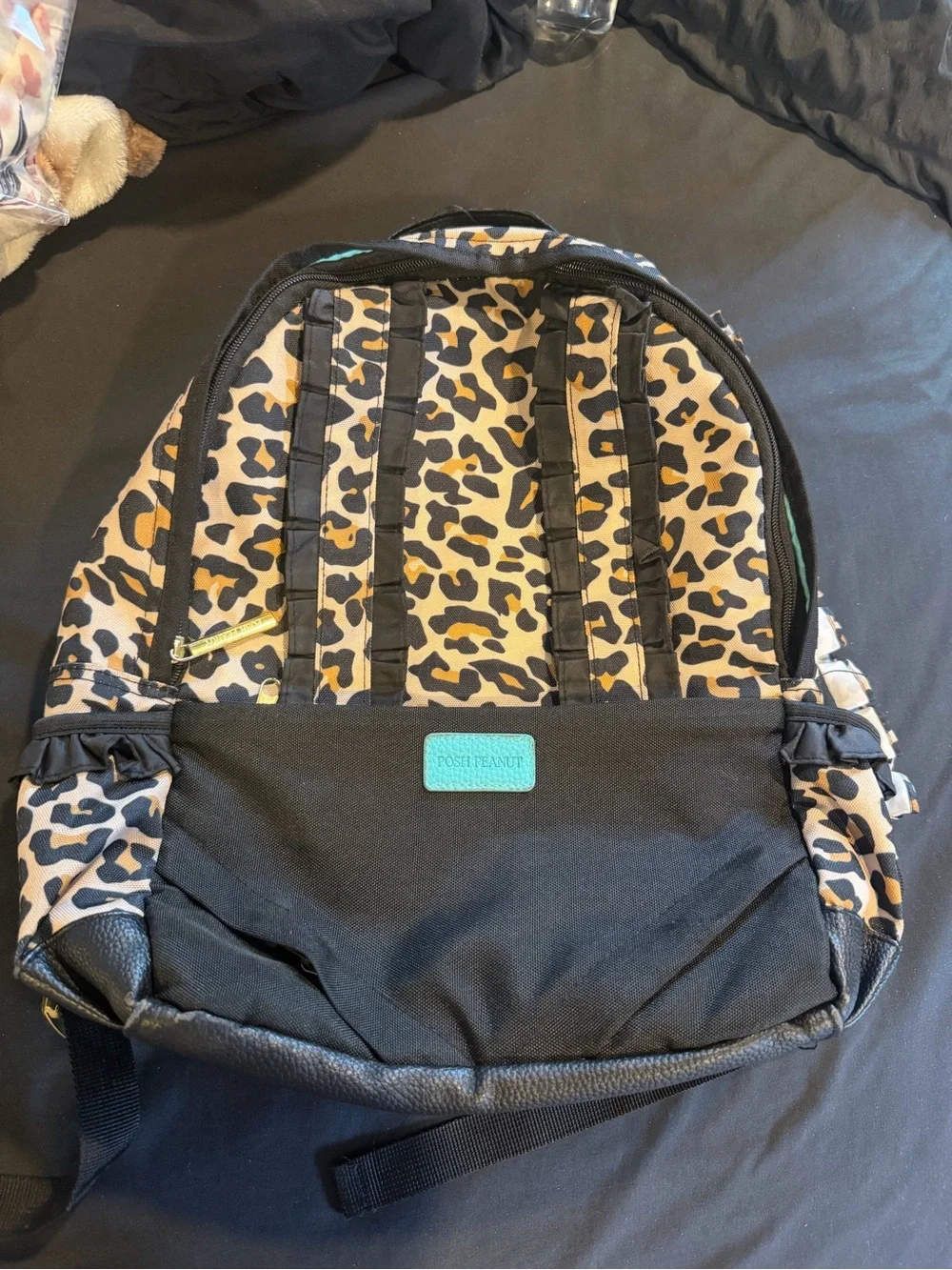 Posh Peanut Ruffled Backpack for Girls in the Lana Leopard Tan print